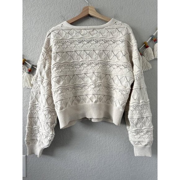 Dear John Jade Pointelle Jewel Button Down Cardigan Boho Coquette Feminine L - Picture 3 of 10